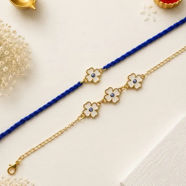 Gold_Plated_White_Enamel_Flower_Charm_Bracelet_Set_(Pack_Of_2)