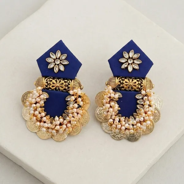 Navy_Blue_Fabric_Kundan_Pearl_Chandelier_Stud_Earrings_For_Women