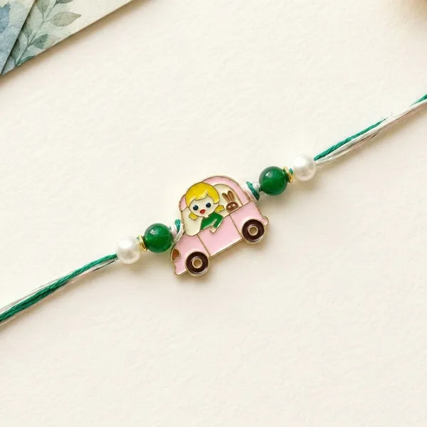 Pink_Enamel_Car_Rakhi_With_Green_Beads_(Pack_Of_7)
