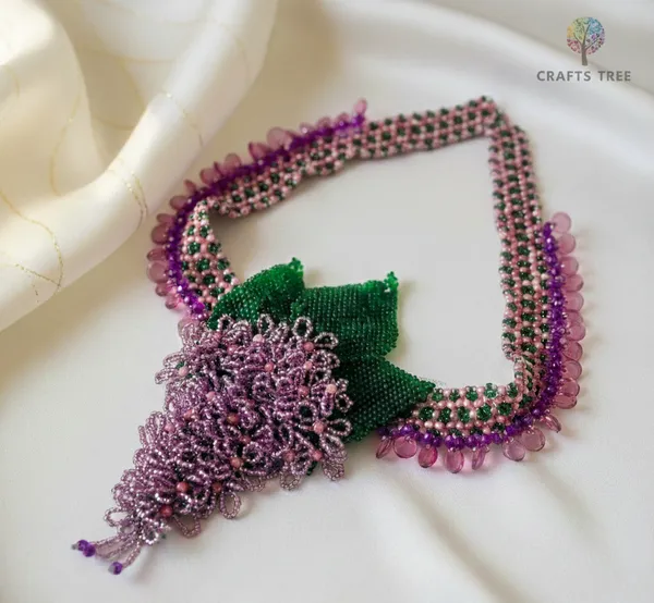 Purple_Beaded_Floral_Fringe_Statement_Necklace_For_Women