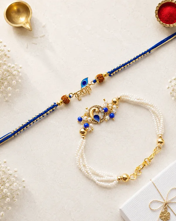 Blue_Beaded_Rakhi_With_Pearl_Lumba_Set_For_Bhaiya_Bhabhi_(Pack_Of_2)