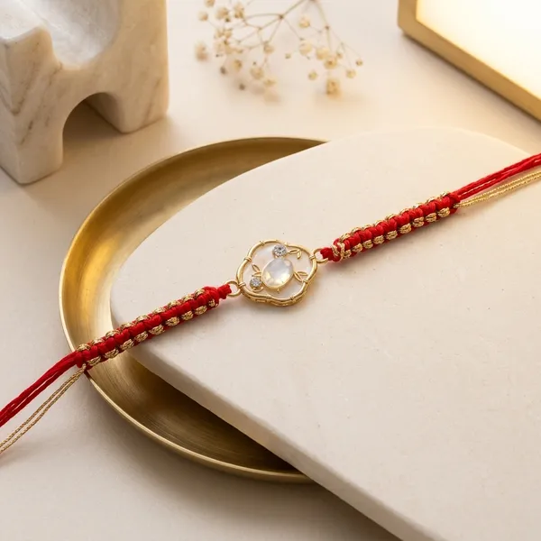 Gold_Pearl_Floral_Rakhi_With_Red_Thread_(Pack_Of_5)