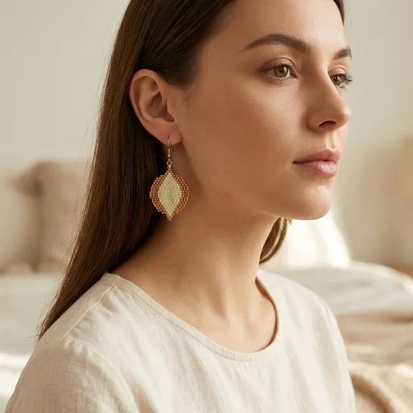 Gold_Cream_Seed_Beaded_Oval_Drop_Earrings_For_Women