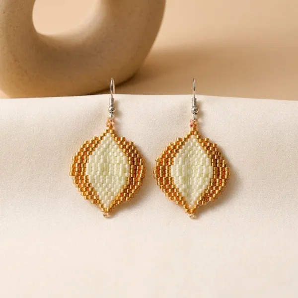 Gold_Cream_Seed_Beaded_Oval_Drop_Earrings_For_Women