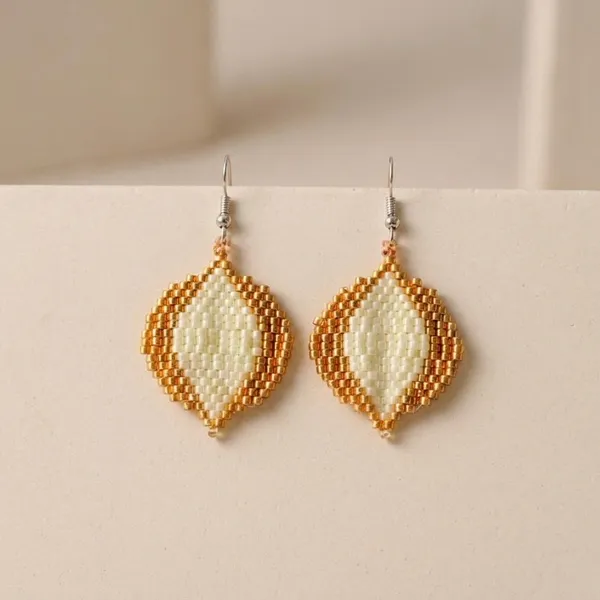 Gold_Cream_Seed_Beaded_Oval_Drop_Earrings_For_Women