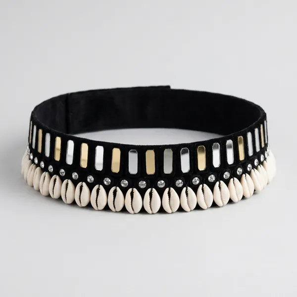 Black_Fabric_Shell_Mirror_Embellished_Waist_Belt_For_Women