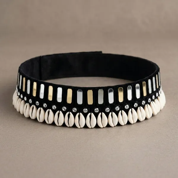Black_Fabric_Shell_Mirror_Embellished_Waist_Belt_For_Women