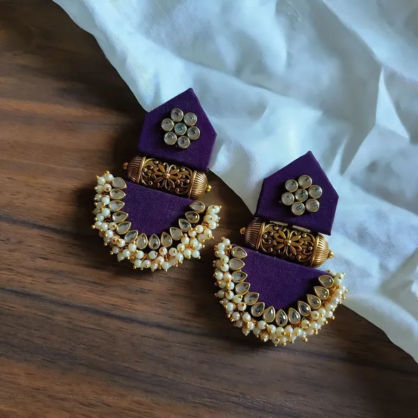 Purple_Fabric_Kundan_Pearl_Chandbali_Earrings_For_Women