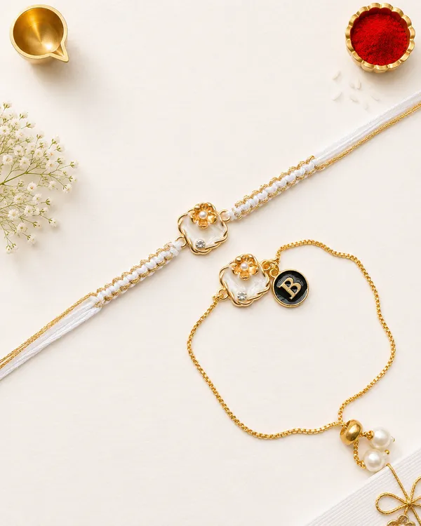 Golden_Floral_Pearl_Charm_Rakhi_Bracelet_Set_(Pack_Of_2)