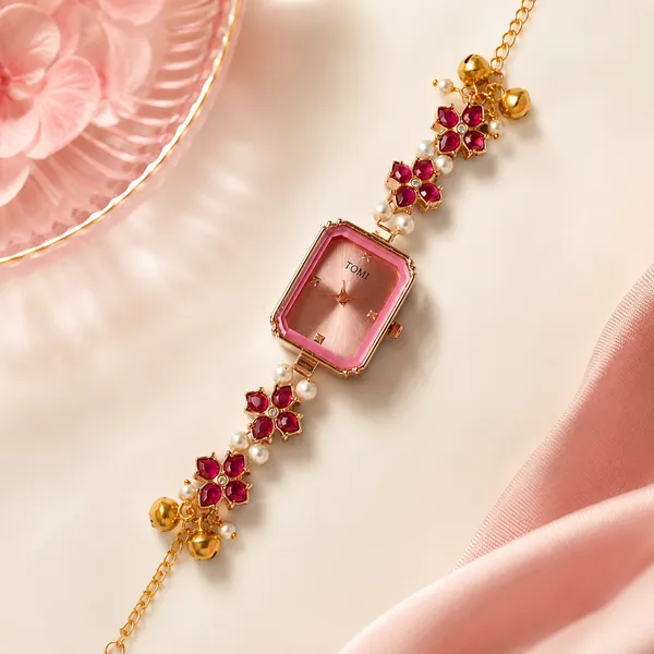 Pink_Metal_Pearl_Floral_Embellished_Bracelet_Watch_For_Women