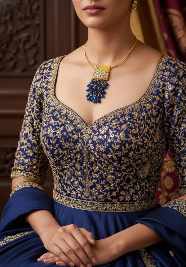 Blue_Beads_Pearl_Gold_Tone_Pendant_Necklace_For_Women