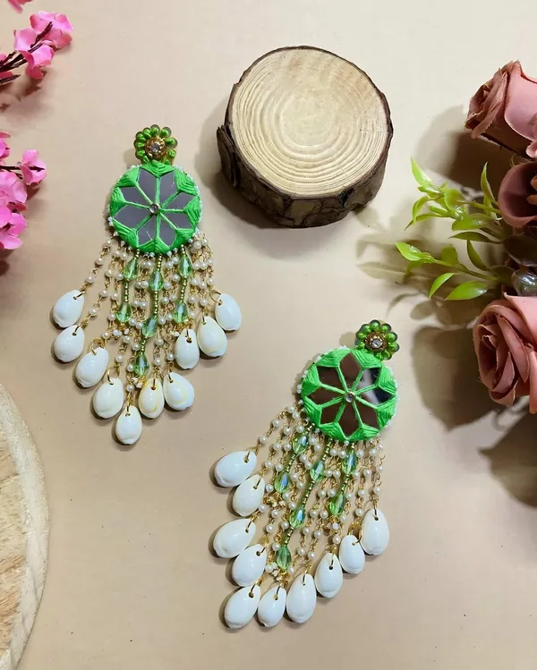 Green_Enamel_Floral_Beaded_Chandelier_Earrings_For_Women