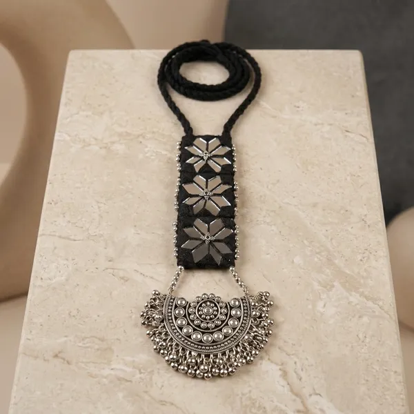 Black_Fabric_Floral_Embroidered_Oxidized_Metal_Necklace_Set_For_Women