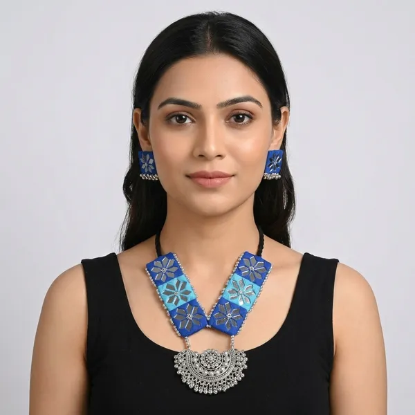 Blue_Fabric_Floral_Embroidered_Oxidized_Metal_Necklace_Set_For_Women