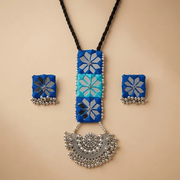 Blue_Fabric_Floral_Embroidered_Oxidized_Metal_Necklace_Set_For_Women