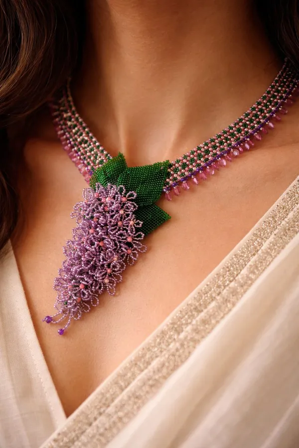 Purple_Beaded_Floral_Fringe_Statement_Necklace_For_Women