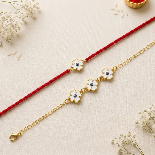 Gold_Plated_White_Enamel_Flower_Charm_Bracelet_Set_(Pack_Of_2)