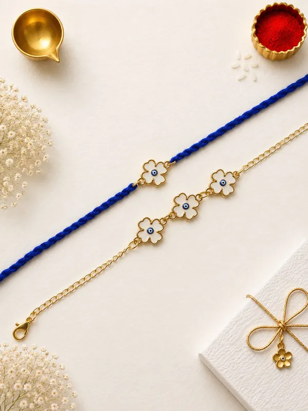 Gold_Plated_White_Enamel_Flower_Charm_Bracelet_Set_(Pack_Of_2)