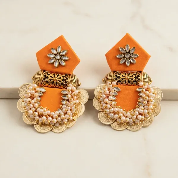 Orange_Resin_Floral_Beaded_Statement_Earrings_For_Women