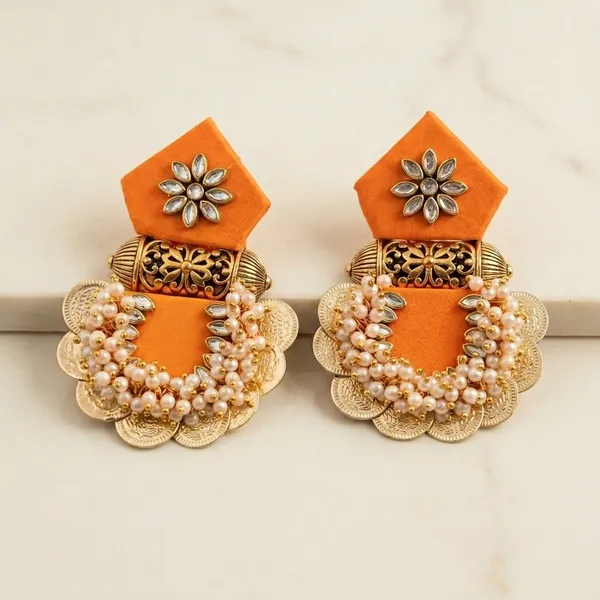 Orange_Resin_Floral_Beaded_Statement_Earrings_For_Women