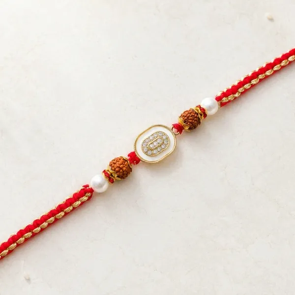 Golden_Rudraksha_Beaded_Rakhi_With_White_Pearl_Accent_(Pack_Of_5)