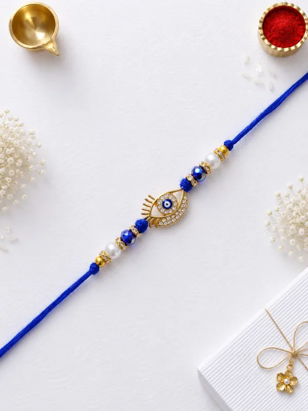 Golden_Evil_Eye_Rakhi_With_Blue_Thread_And_Beads_(Pack_Of_5)