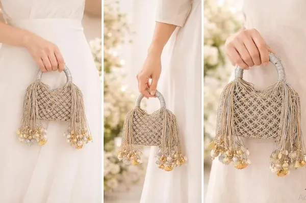 Beige_Macrame_Shell_Bead_Embellished_Handbag_For_Women