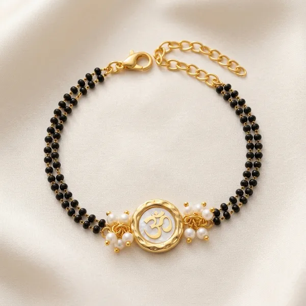 Gold_Tone_Mangalsutra_Bracelet_With_Black_Beads_And_Pearl_Accents_(Pack_Of_4)