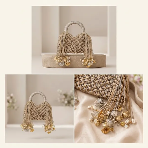 Beige_Macrame_Shell_Bead_Embellished_Handbag_For_Women
