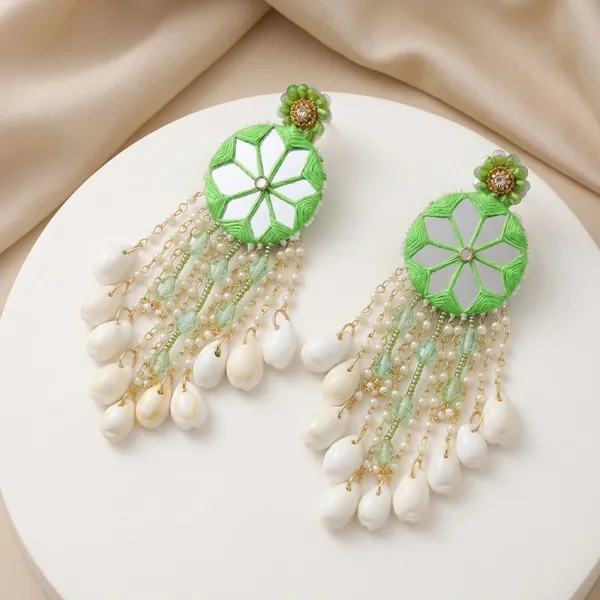 Green_Enamel_Floral_Beaded_Chandelier_Earrings_For_Women