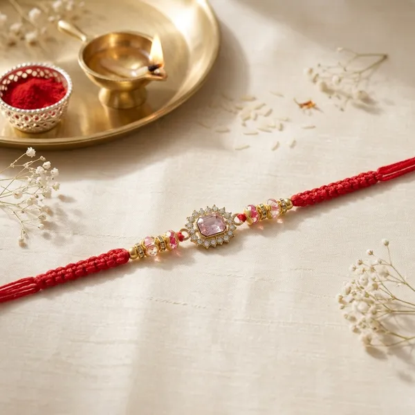 Red_Thread_Rakhi_With_Pink_Stone_And_Golden_Beads_(Pack_Of_4)
