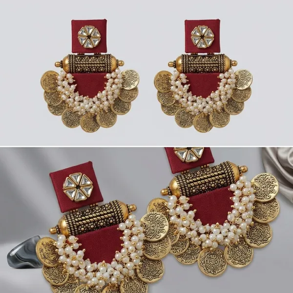 Red_Fabric_Metal_Coin_Tassel_Earrings_For_Women