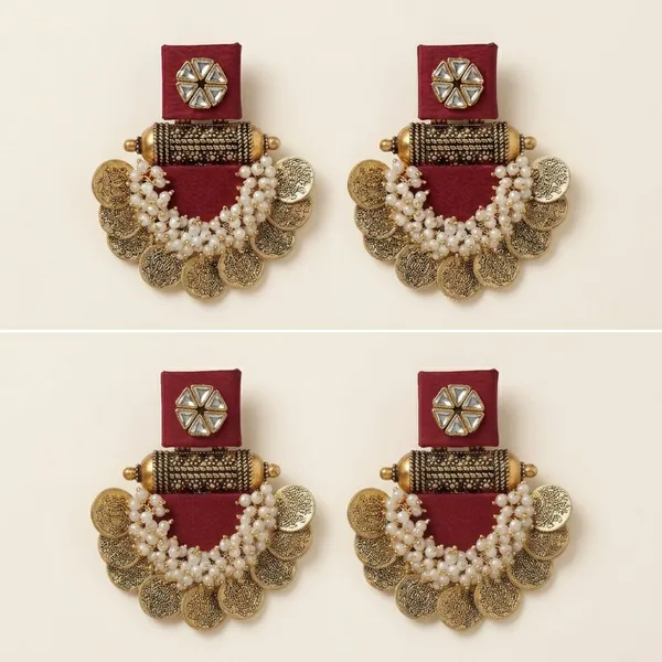 Red_Fabric_Metal_Coin_Tassel_Earrings_For_Women