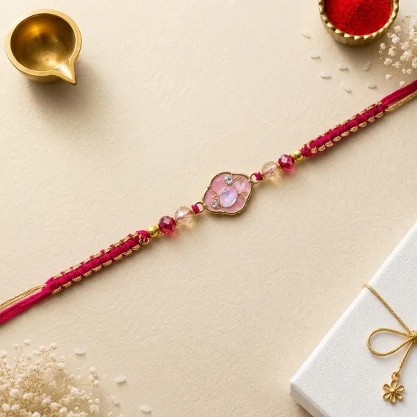 Pink_Floral_Rakhi_With_Beads_And_Golden_Accents_(Pack_Of_5)