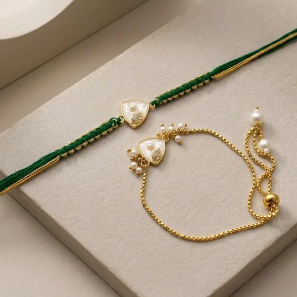 Green_And_Gold_Designer_Pearl_Rakhi_Lumba_Set_(Pack_Of_2)