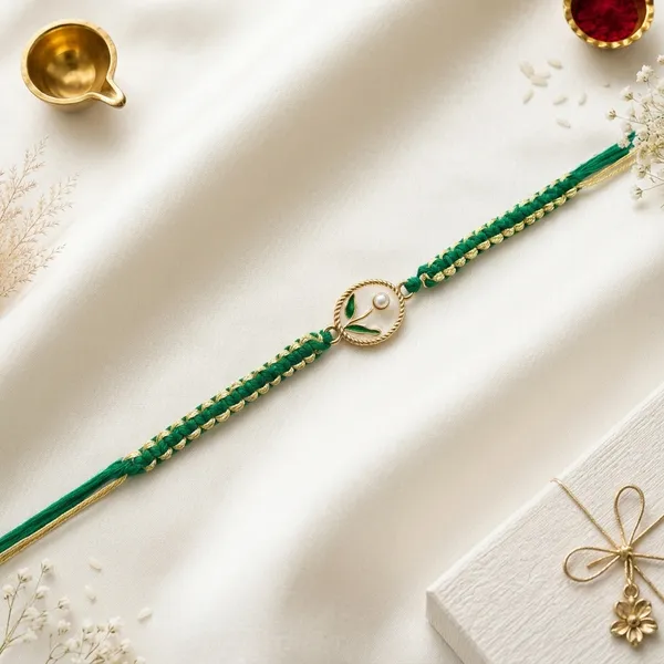 Gold-Toned_Green_Thread_Peacock_Rakhi_Bracelet_(Pack_Of_6)