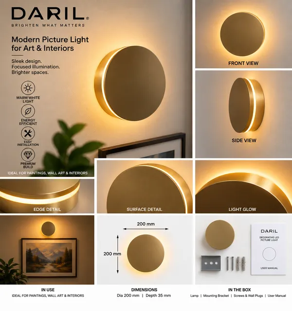 Daril_18W_1204_200Mm_Gold_Decorative_Led_Picture_Light