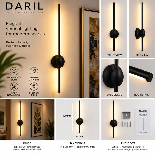 Daril_24W_1202-800Mm_Black_Decorative_Led_Picture_Light