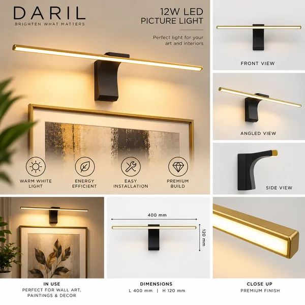Daril_12W_1201_400Mm_Gold_Decorative_Led_Picture_Light