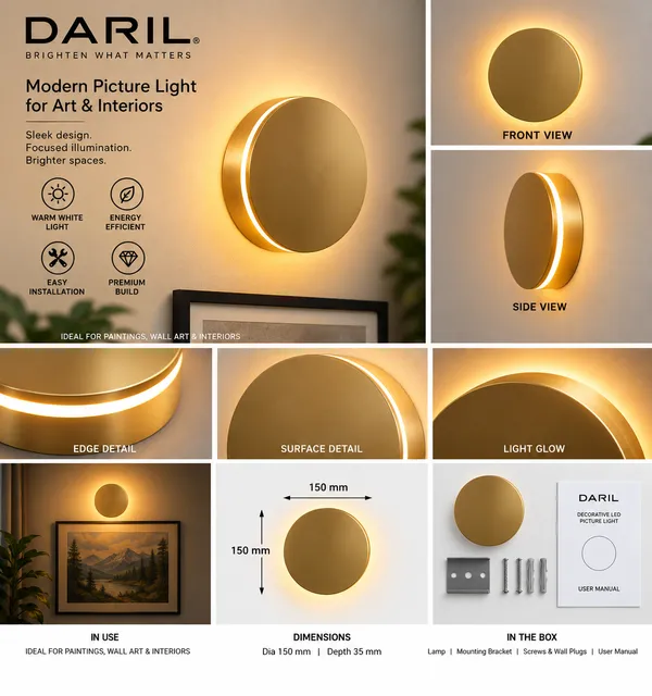 Daril_12W_1204_150Mm_Gold_Decorative_Led_Picture_Light