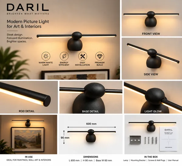 Daril_18W_1203_600Mm_Black_Decorative_Led_Picture_Light