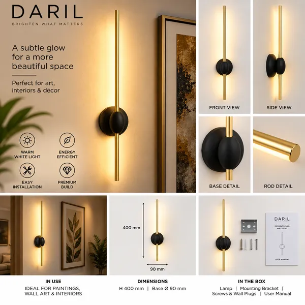 Daril_12W_1202_400Mm_Gold_Decorative_Led_Picture_Light