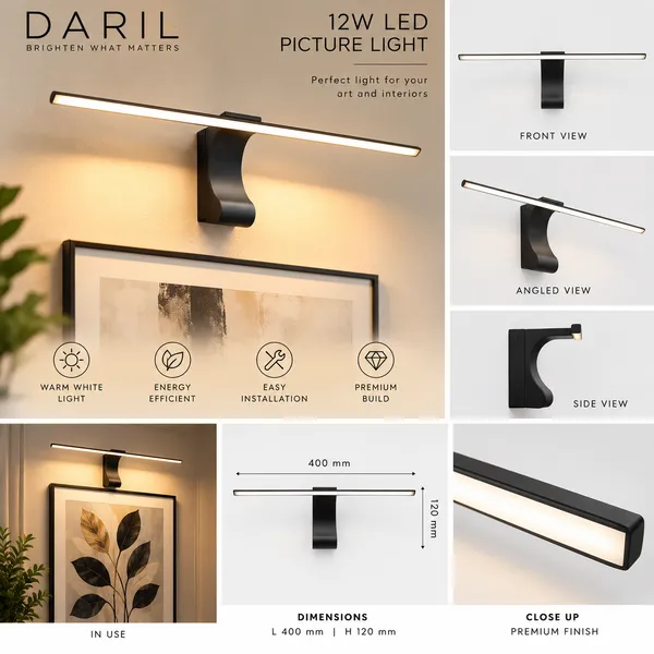 Daril_12W_1201_400Mm_Black_Decorative_Led_Picture_Light