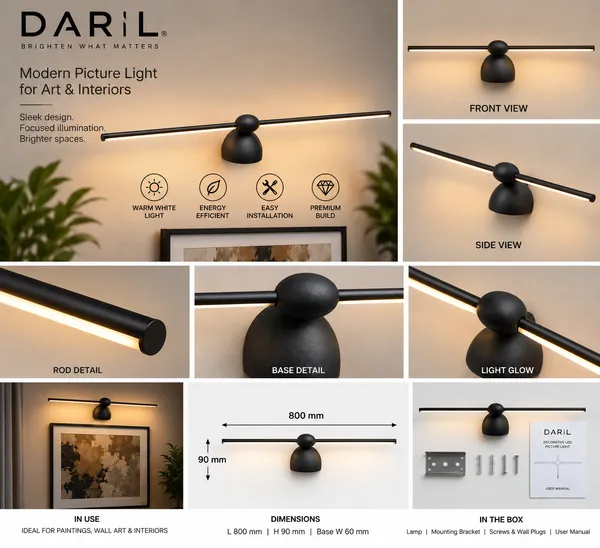 Daril_24W_1203_800Mm_Black_Decorative_Led_Picture_Light