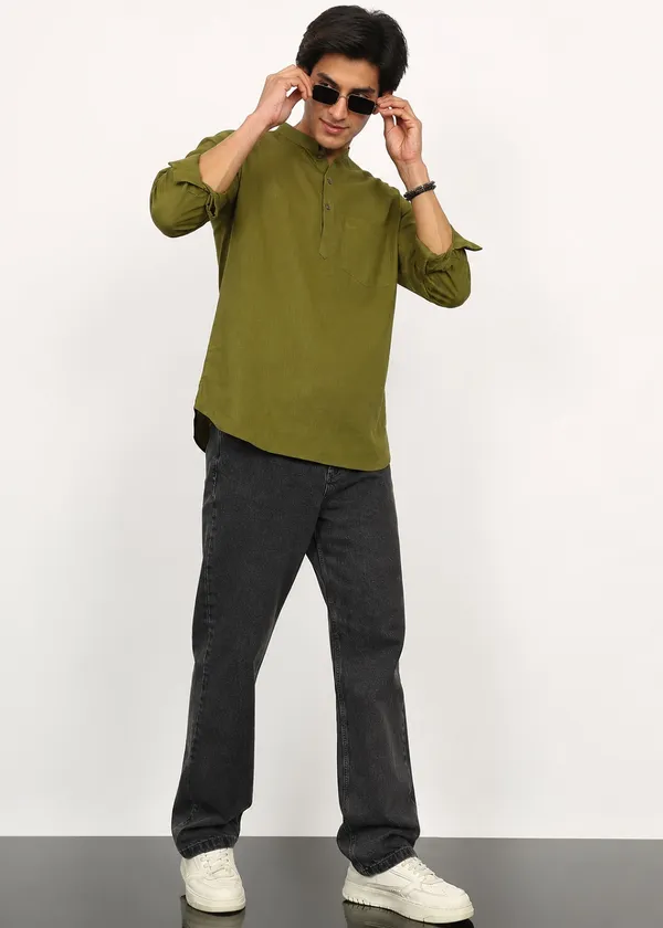 Olive_Green___Mandarin_Collar_Kurta_for_Men