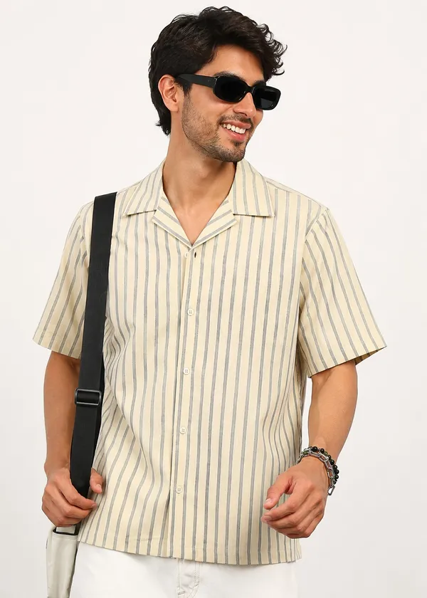 Beige_Striped_Short_Sleeve_Casual_Shirt_for_Men