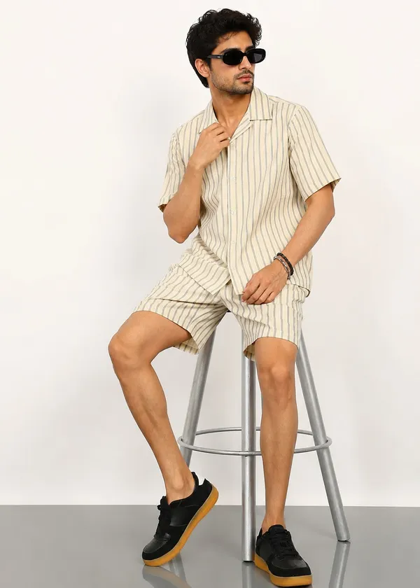 Beige_Striped_Short_Sleeve_Shirt_and_Shorts_Co-ord_Set_for_Men