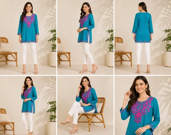 Turquoise_printed_Short_Kurti_for_Women