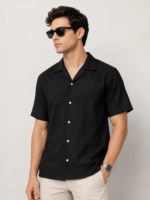 Black___Camp_Collar_Short_Sleeve_Shirt_for_Men