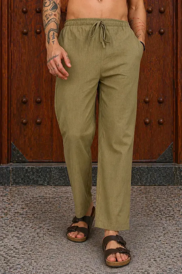 Olive_Green_Drawstring_Straight_Fit_Pants_for_Men